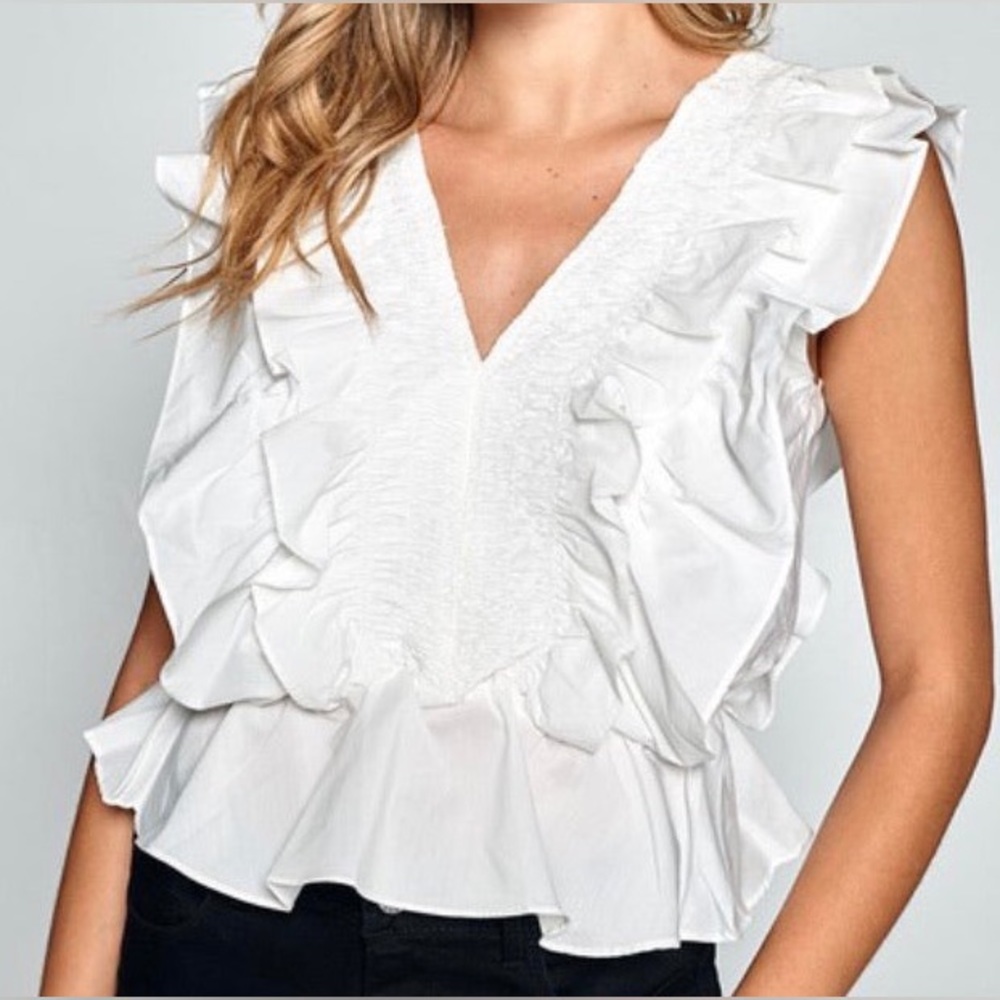 White Ruffle V-Neck top
